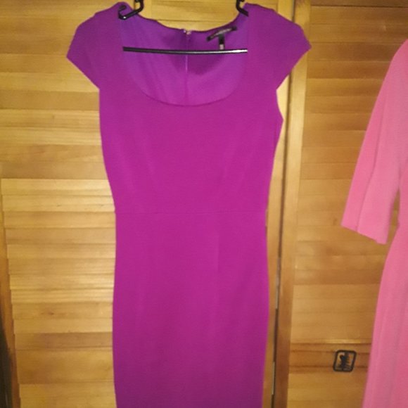 Victoria's Secret Magenta Pink Low Scoop Neck Empire Waist Cap Sleev Scuba Dress - Picture 1 of 5